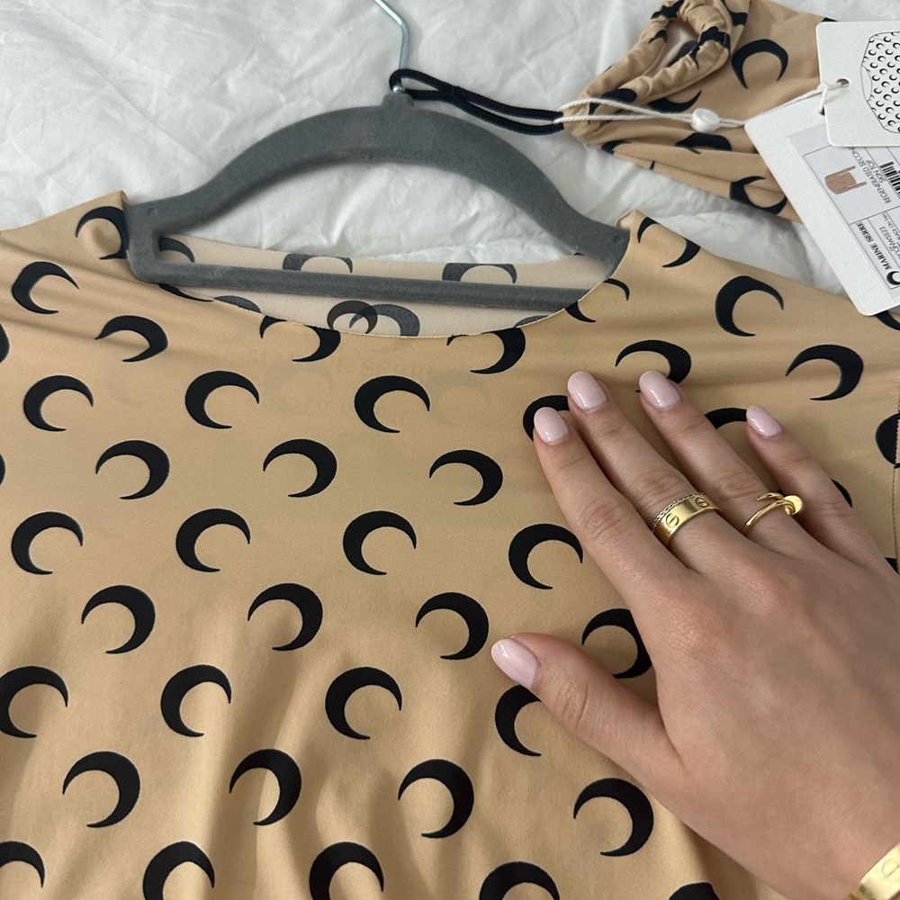 Marine Serre Tan Long Sleeve Top with Black Crescent Pattern - Picture 7 of 16